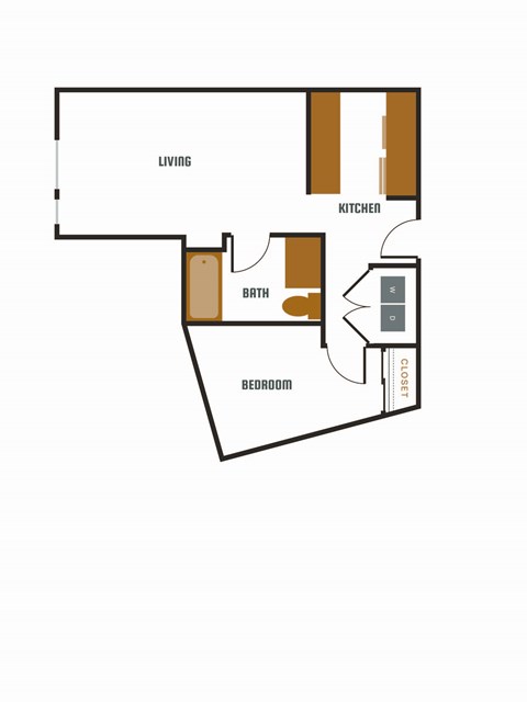 a floor plan of an apartment with a bedroom and a living room
